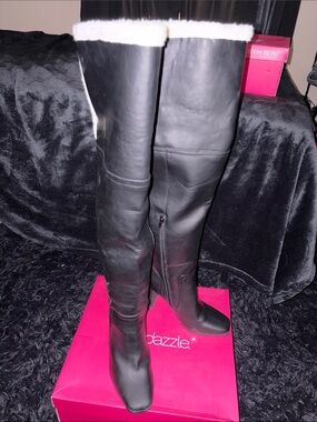 Black Over-the-Knee Block Heel Boots